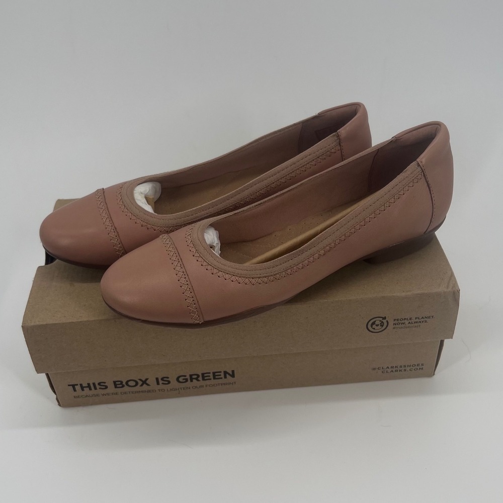 Clarks Sara Bay Dark Blush Leather Ballet Flats Womens 10 M Cap Toe Shoes